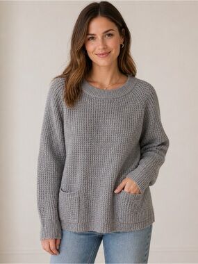GapBody Waffle Knit Pocket Front Tunic Sweater Women L Beige Alpaca